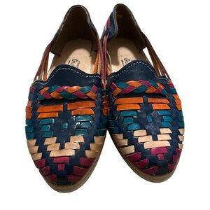 Multicolor Woven Leather Huarache Flats - Guillen Atisan Made in Mexico 9-9.5